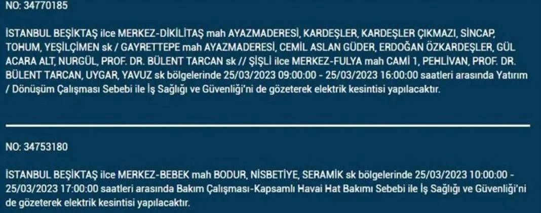 İstanbullular dikkat! Bugün elektrikler kesilecek 22